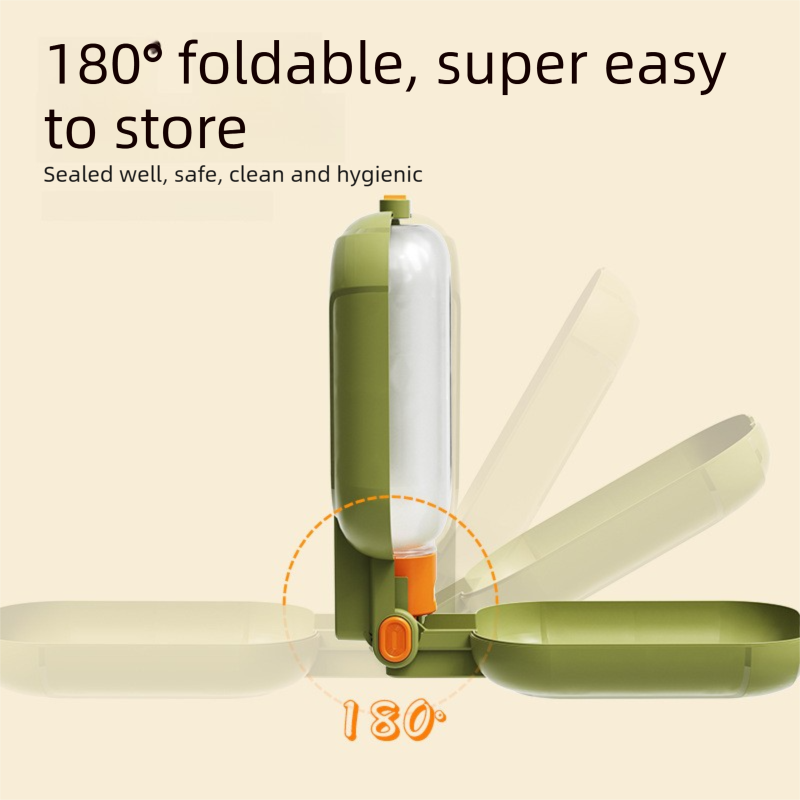 Green Portable Pet Water Bottle and Food Bowl - 460ml 2 in 1 Foldable Travel Feeder with One Touch Water Dispensing and Carry Strap for Dogs and Cats-4