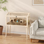 Hamster cage, rodent habitat, wood, hinged roof, 7 platforms, 2 swings, 110x52x101cm, natural wood effect