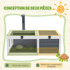 Small animal enclosure/cage for tortoises with 2 compartments and a lamp holder, 81 x 48 x 31.5 cm, grey