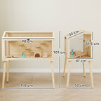 Hamster cage, rodent habitat, wood, hinged roof, 7 platforms, 2 swings, 110x52x101cm, natural wood effect