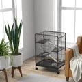 Rolling rodent cage, small animal cage with 3 ramps, 3 platforms, tray and water bottle, removable bottom tray, for rabbits, mink, chinchillas, steel, PP, 61.5x44x95cm, black
