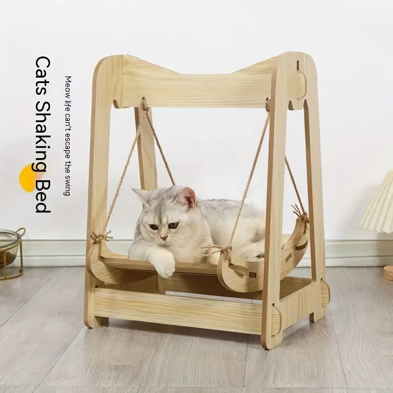 Wooden Rocking Bed Cat Furniture - Double Layer Cat Hammock