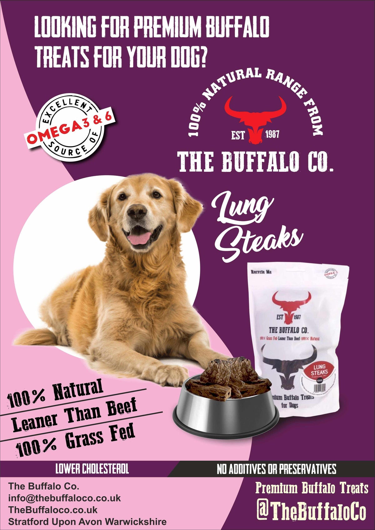 Buffalo Lung Steaks - Dog Treats - 1kg-2