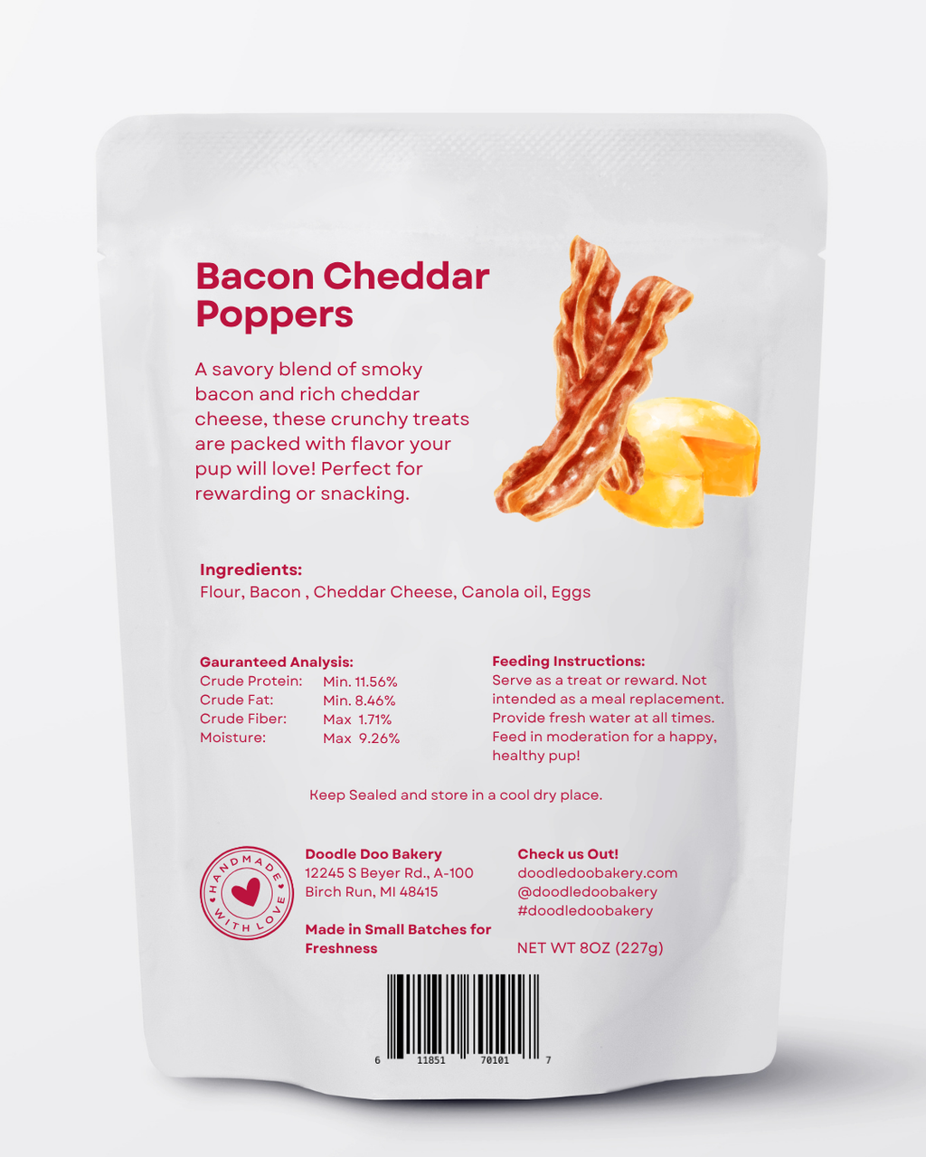 🥓 Homemade Dog Treats -  Bacon Cheddar Poppers Treat 1/2lb-1