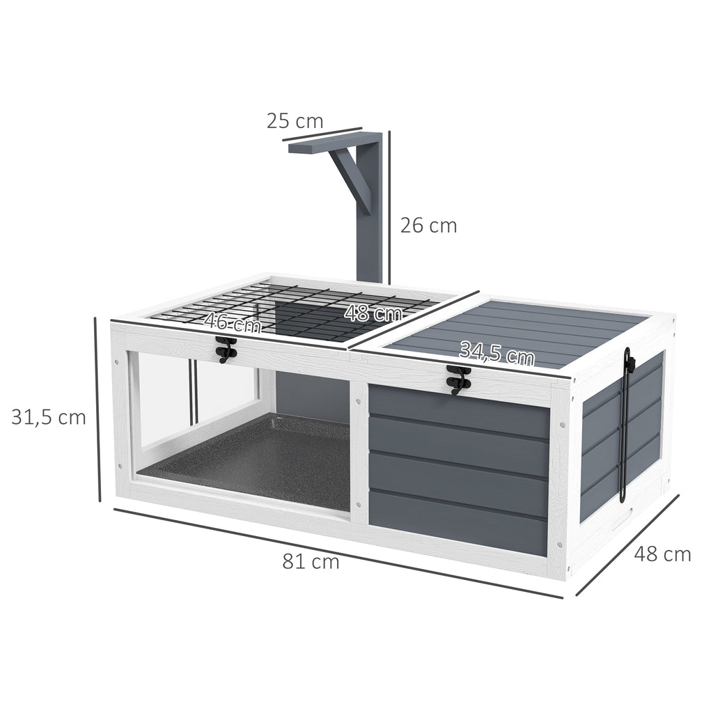 Small animal enclosure/cage for tortoises with 2 compartments and a lamp holder, 81 x 48 x 31.5 cm, grey