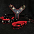 "EROS" BIG dog SET- Harness - collar - lead. Black & Red