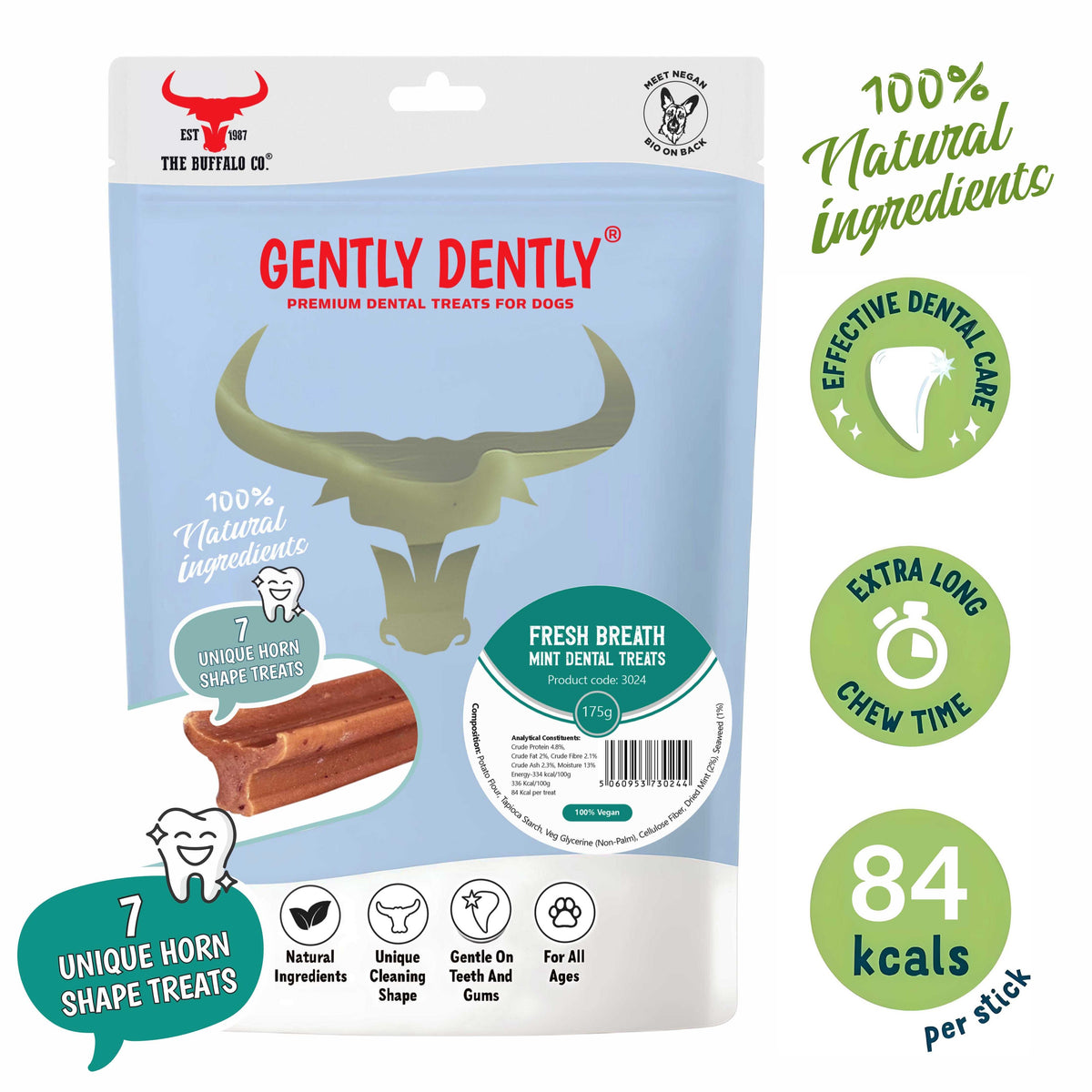 Gently Dently- Fresh Breath Mint Dental Treats for Dogs 175g-2