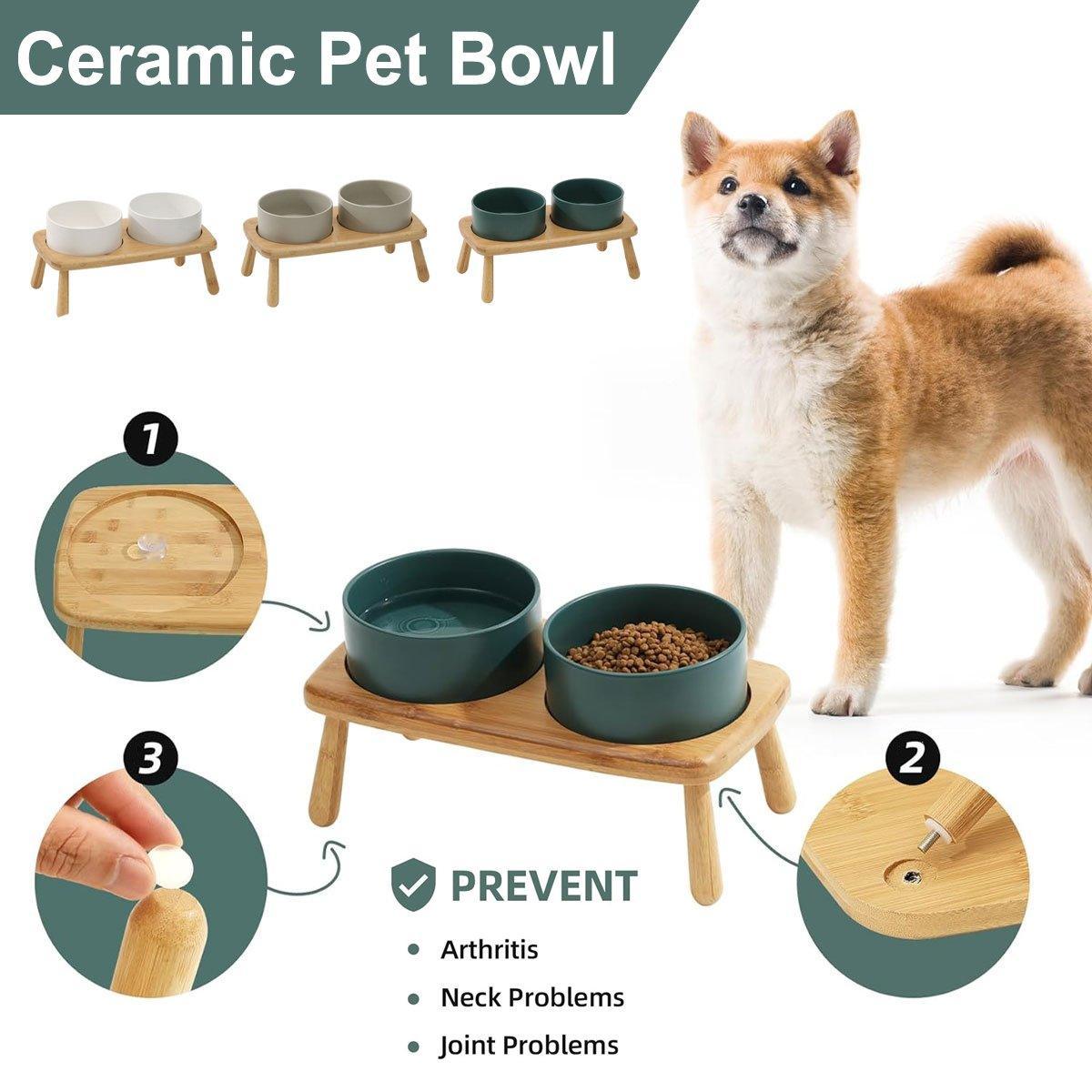 Ceramic Elevated Dog Bowl Anti-Slip Double Bowl for Small Medium Large Dogs-0