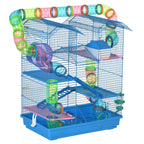 Cage for Hamsters, Mice, Small Animals, Rodents with Tunnel, Feeder, Wheel, and Toy, 47 x 30 x 59 cm, Blue