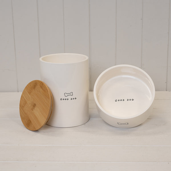 Good Dog' Ceramic Treat Jar with Bamboo Lid.-3