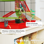 Cage for hamsters, mice, and small rodents with tunnel, feeder, wheel, and toy, 47 x 30 x 59 cm, red