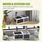 Small animal enclosure/cage for tortoises with 2 compartments and a lamp holder, 81 x 48 x 31.5 cm, grey