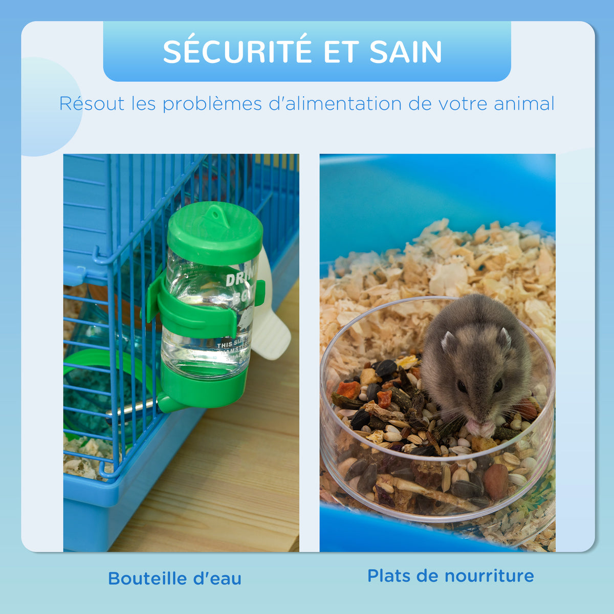 Cage for Hamsters, Mice, Small Animals, Rodents with Tunnel, Feeder, Wheel, and Toy, 47 x 30 x 59 cm, Blue