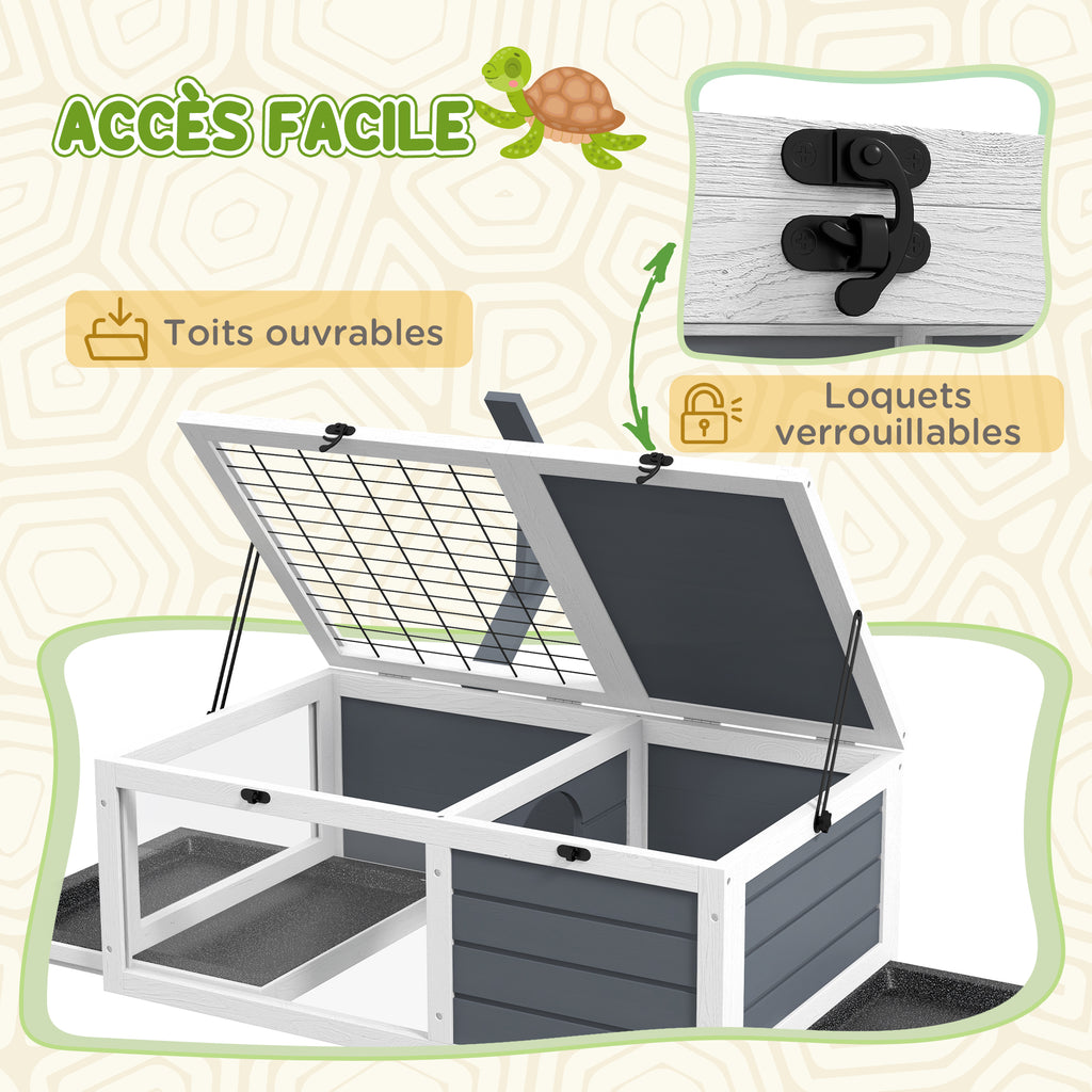 Small animal enclosure/cage for tortoises with 2 compartments and a lamp holder, 81 x 48 x 31.5 cm, grey